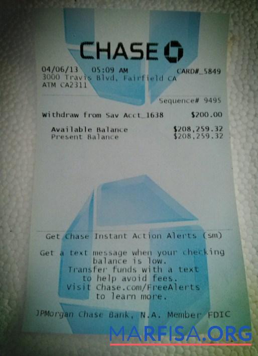 Downloadable USA Chase bank payment slip sample